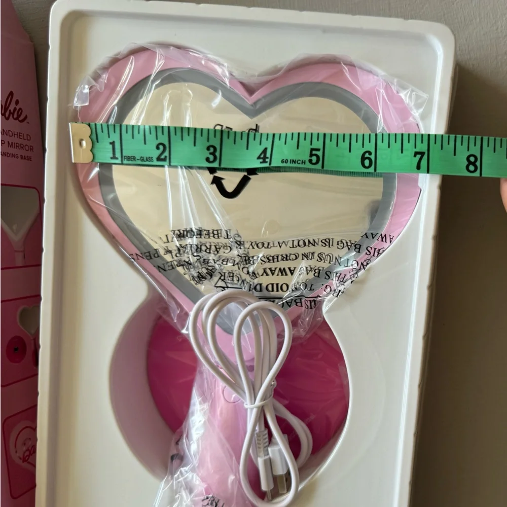 NIB Barbie LED Handheld Makeup Mirror with Standing Base